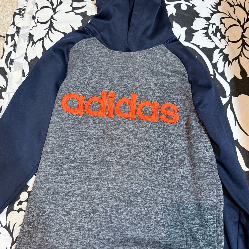 Adidas Navy and Gray Hoodie with Bold Orange Logo